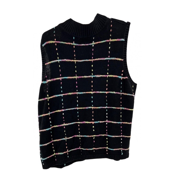 CJ Banks hand embroidered zip up cardigan sweater vest black pastel 2X ramie - Picture 2 of 8